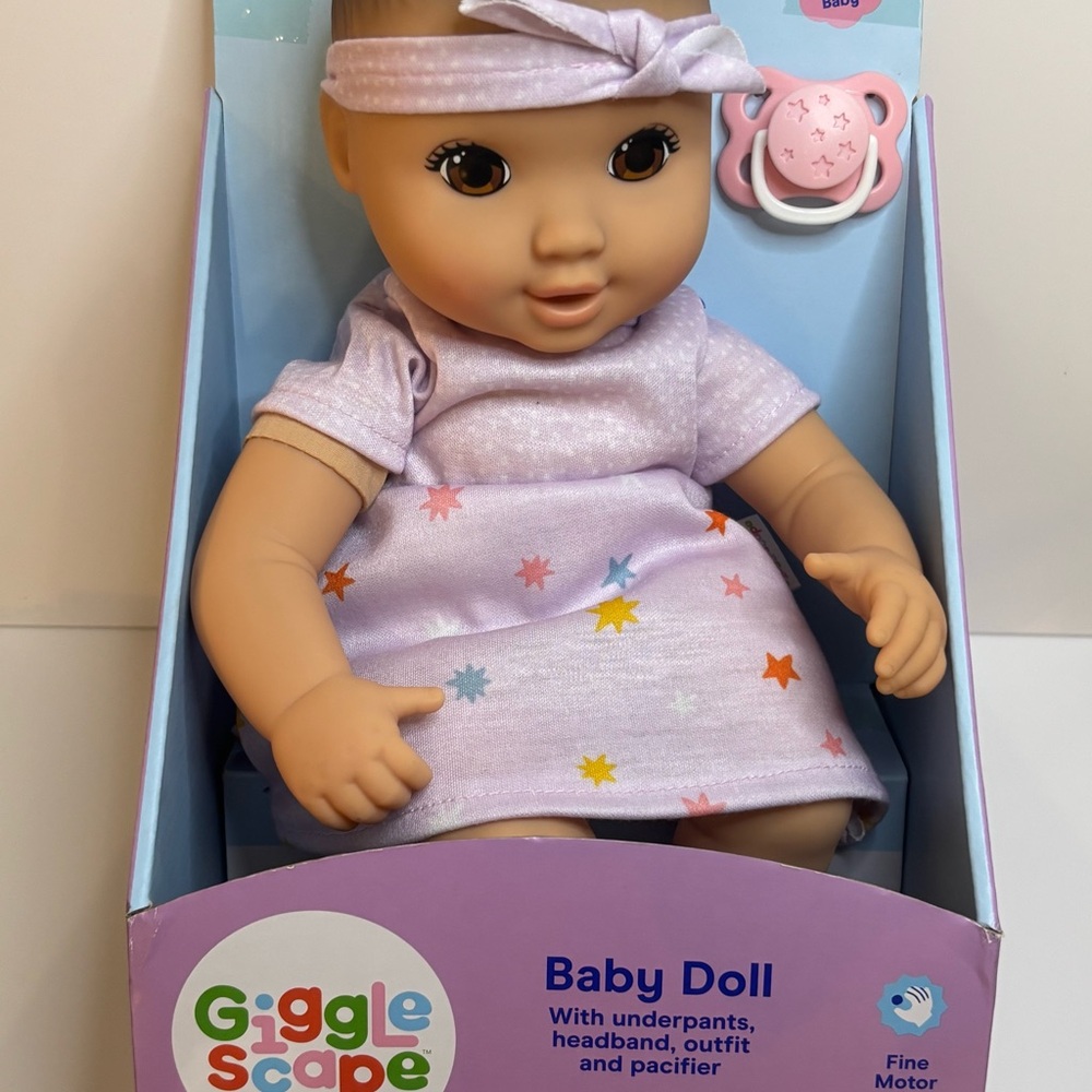 Gigglescape 14" girl baby doll with light brown hair and brown‎ eyes